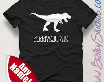 Daddysaurus dinosaurus T-shirt met korte mouw voor volwassenen, bijpassende familieshirts, dino-themafeest, vaderdagcadeau, gepersonaliseerd, verjaardagscadeau vader