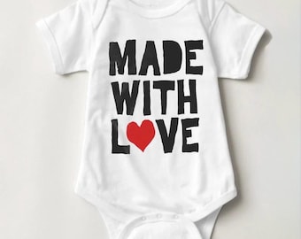 Made With Love Newborn Baby Onesie®, Birth Announcement, Coming Home Outfit, Personalized Baby Shower Gift, Gender Neutral Infant Clothes