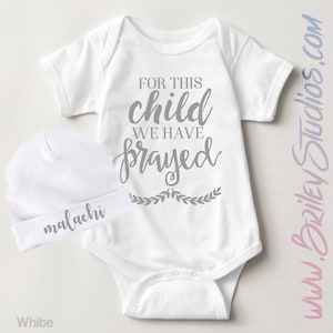 For This Child We Have Prayed Newborn Baby Onesie®, Birth Announcement, Personalized Custom Baby Shower Gift, Gender Neutral Infant Clothing