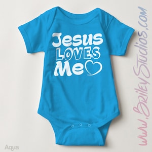 Jesus Loves Me Newborn Baby Onesie®, Birth Announcement, Baptism, Christian, Personalized Baby Shower Gift, Gender Neutral Infant Clothing