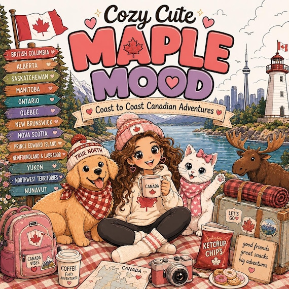Canadian Road Trip Coloring Pages | Cozy Canada Adventures (PDF Download)