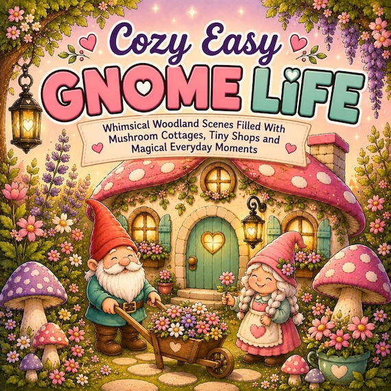 Cozy Gnome Life Coloring Book | Woodland Mushroom Cottage Scenes (PDF Download)