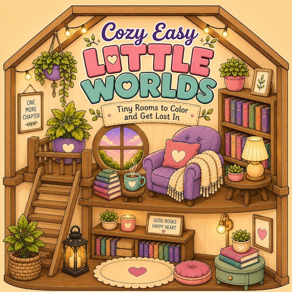 Cozy Easy Little Worlds Coloring Book | Tiny Rooms, Relaxing Pages (PDF)
