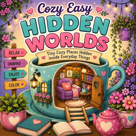 Cozy Hidden Worlds Coloring Book | Tiny Places Inside Everyday Objects (Digital Download)
