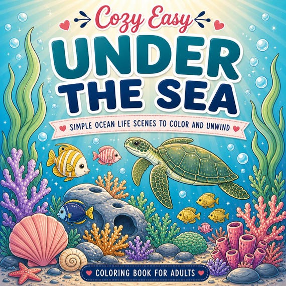 Cozy Easy Under the Sea Coloring Book for Adults (PDF Download)