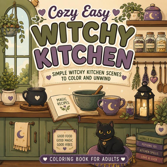 Cozy Witchy Kitchen Coloring Book | Magical Cottage Scenes, Adults PDF