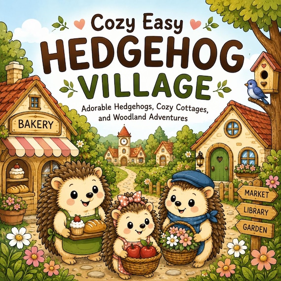 Hedgehog Village Coloring Book | Cozy Woodland Animals, Cottages (Digital Download)