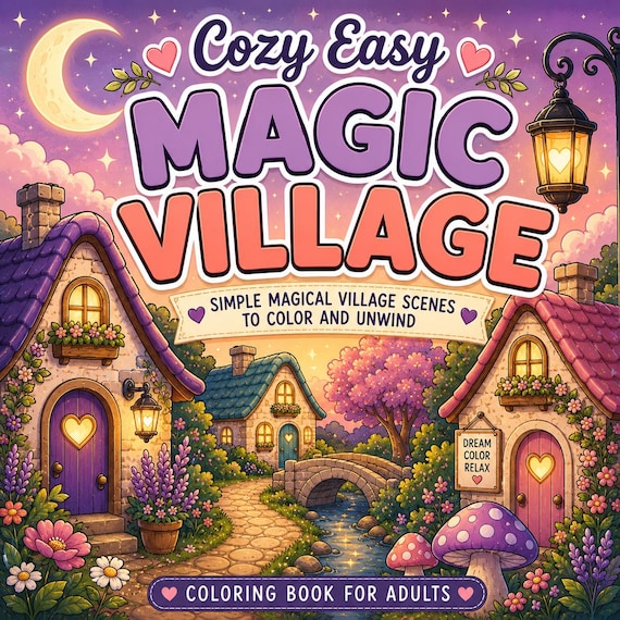 Cozy Magic Village Coloring Book | Fantasy Cottagecore Scenes (Digital Download)