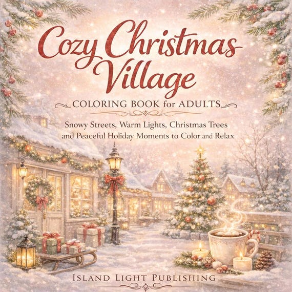 Cozy Christmas Village Coloring Book for Adults, Snowy Holiday Scenes (PDF Download)