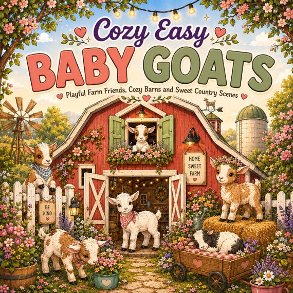 Baby Goats Coloring Book | 40 Relaxing Farm Animal Pages (PDF Download)