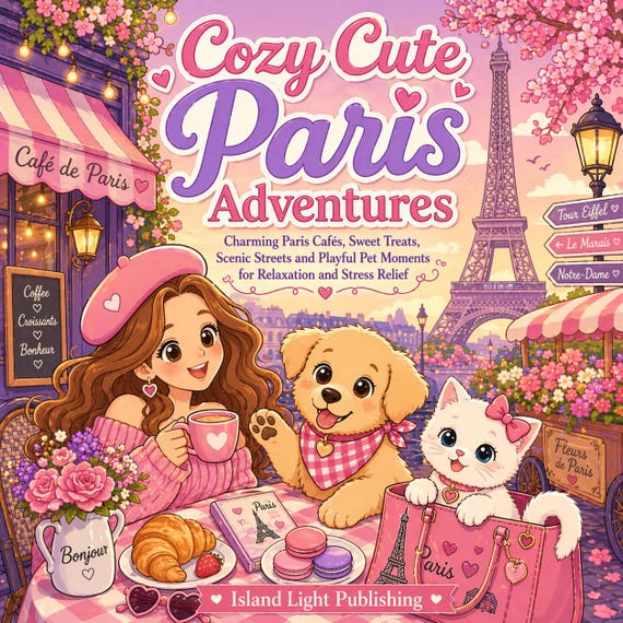 Paris Café Coloring Pages, Animals, Bold Line Art, Relaxing Adventure (PDF)