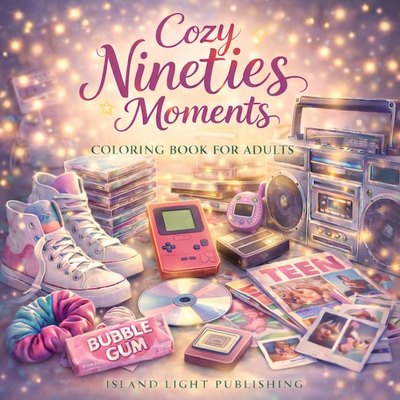 90s Nostalgia Coloring Book for Adults, Retro Cassette Gameboy Pages (Digital Download)