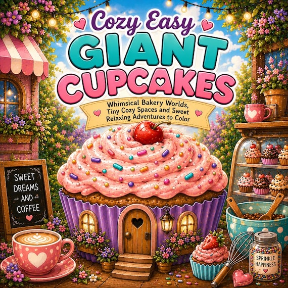 Giant Cupcakes Coloring Book | Cozy Bakery, Cottagecore Art, Relaxing Dessert (PDF Download)