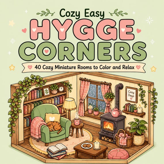 Cozy Hygge Miniature Rooms Coloring Book | 40 Relaxing Scenes (PDF Download)