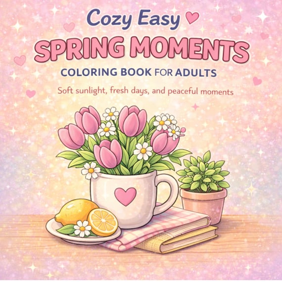 Cozy Spring Moments Coloring Pages for Adults | Easy Relaxing Flowers (Digital Download)