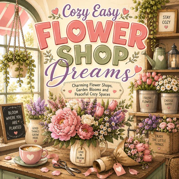 Cozy Flower Shop Dreams Coloring Book Pages | Adult Floral Coloring PDF Download
