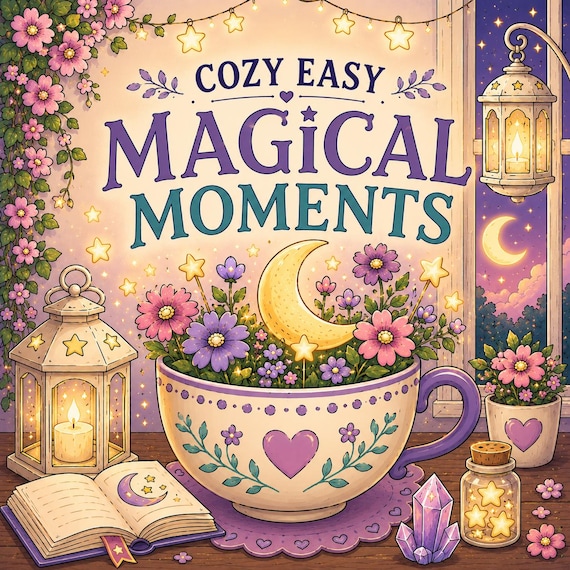 Cozy Fantasy Coloring Book | 40 Bold Easy Pages (Digital Download)