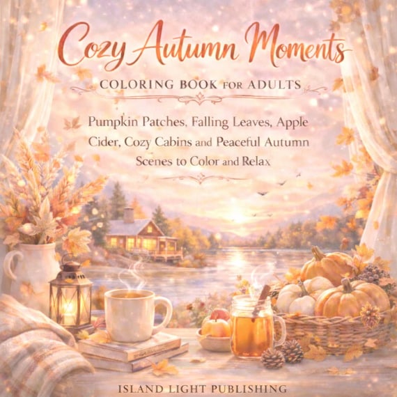 Cozy Autumn Coloring Book for Adults, Pumpkin Patch, Cabin Scenes (Printable PDF)
