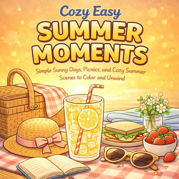 Cozy Summer Coloring Pages | Easy Simple Scenes, Beach, Picnic (PDF Download)