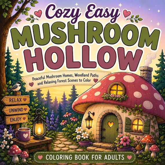 Mushroom Hollow Coloring Book | Cozy Woodland Scenes, Forest Paths (PDF Download)