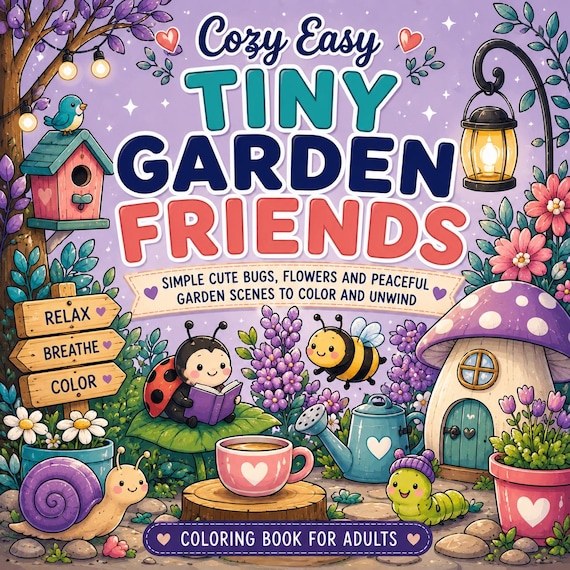 Tiny Garden Friends Coloring Book | Bugs, Flowers, Cozy Scenes (PDF Download)