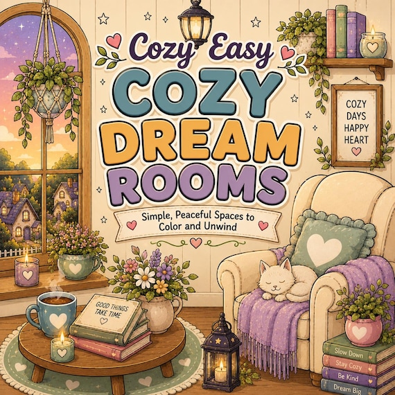 Cozy Dream Rooms Coloring Book, Fantasy Interiors, Relaxing Pages (PDF Download)