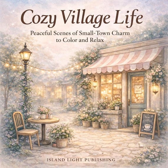 Cozy Village Life Coloring Book, Peaceful Small-Town Scenes, Adult Relaxation (Instant Download PDF)