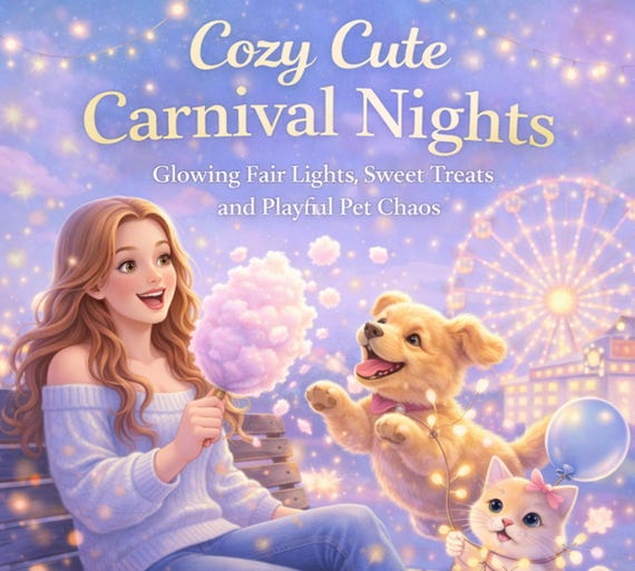 Carnival Nights Coloring Pages for Adults, Fair Scenes, Sweet Treats (PDF Download)