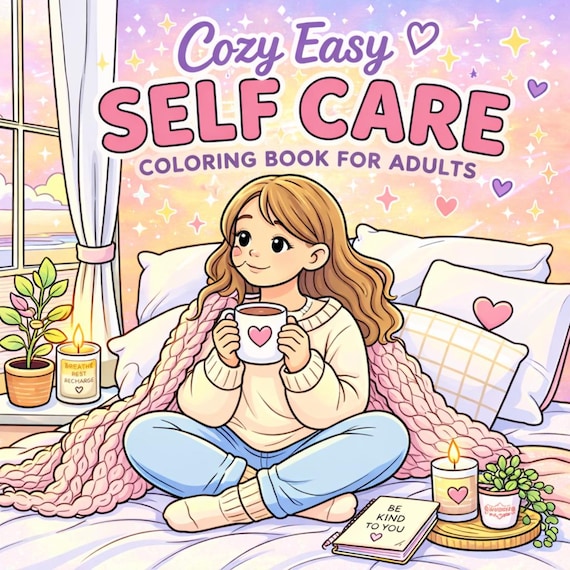 Cozy Self Care Coloring Pages for Adults | 40 Relaxing Scenes (Digital Download)