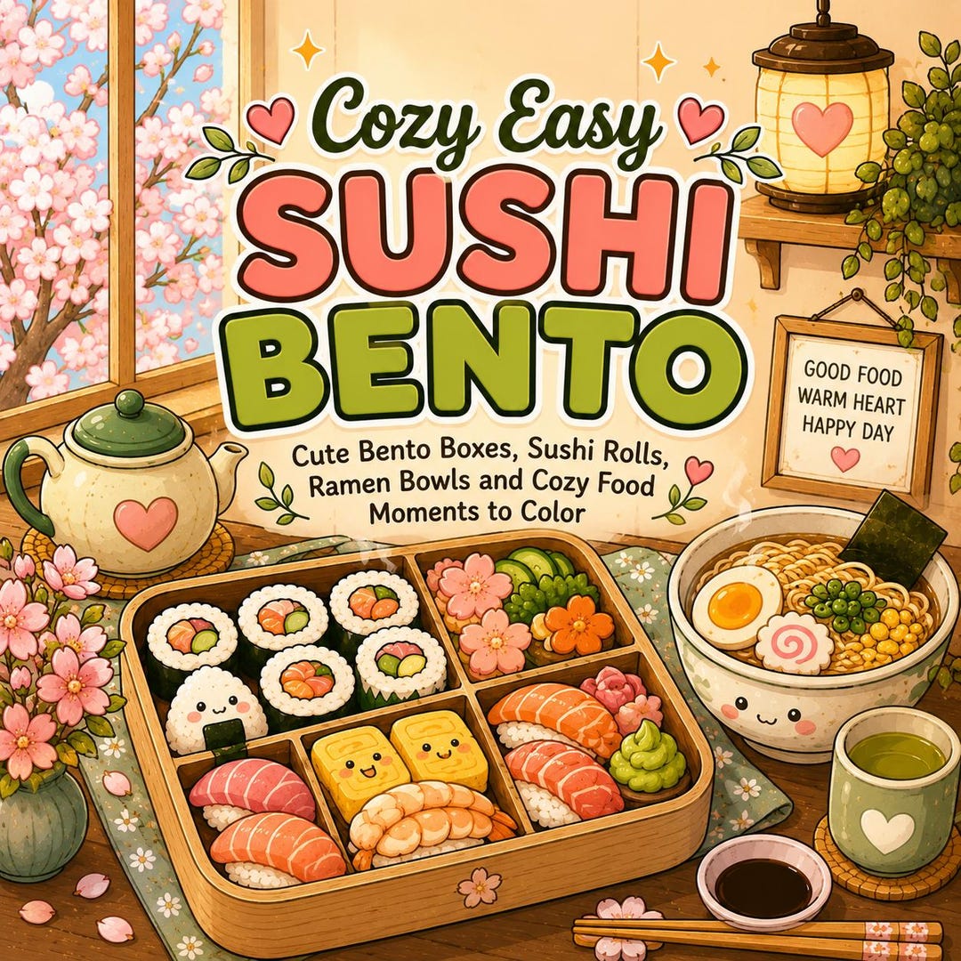Sushi Bento Coloring Book, Bento Boxes, Ramen Bowls, Japanese Food ...