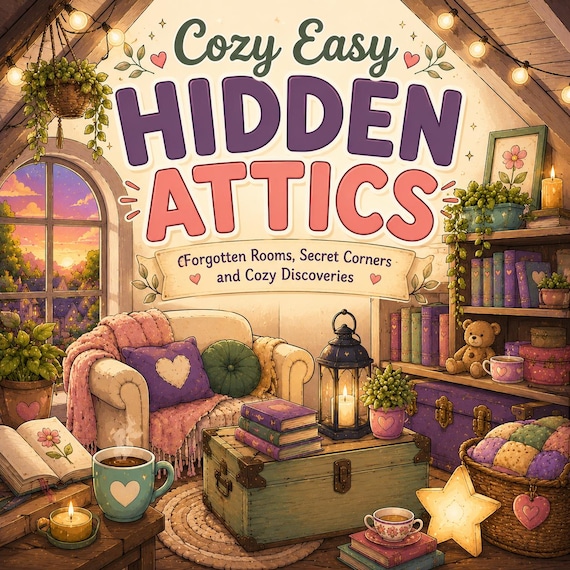 Cozy Attic Scenes Coloring Book, Bold Easy Pages for Adults (PDF Download)