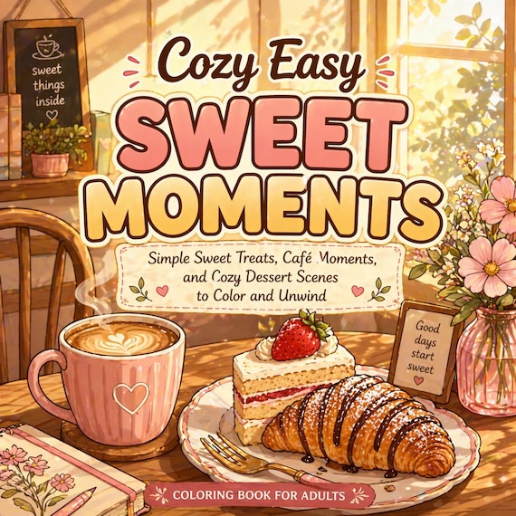 Cozy Sweet Moments Coloring Book, Dessert Cafe Scenes, Relaxing Adults PDF