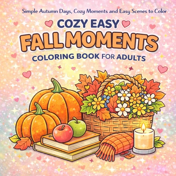 Cozy Fall Coloring Book for Adults, Easy Autumn Scenes, Pumpkins (PDF Download)