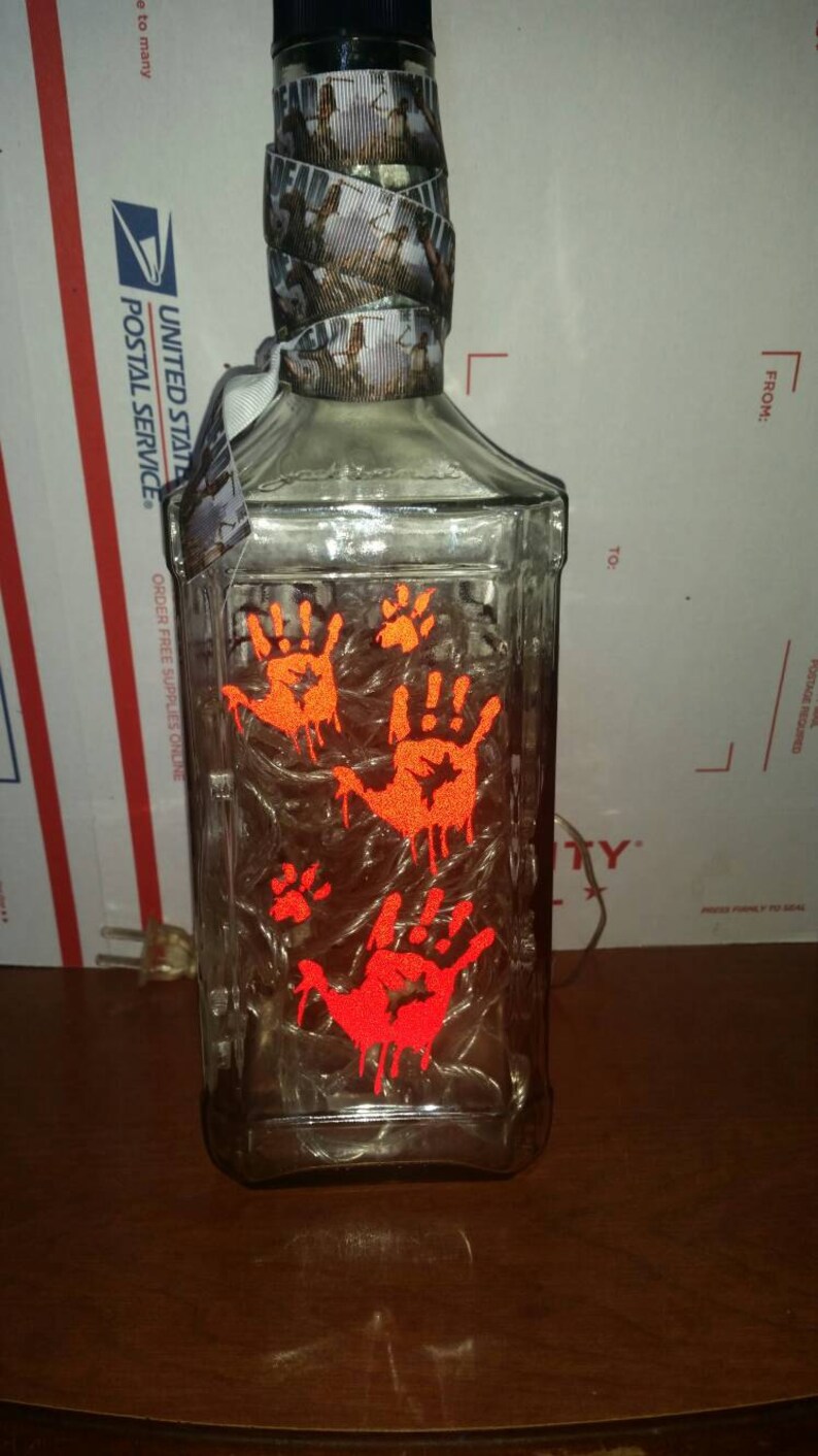 Upcycle zombie bottle lamp.. inspired walking dead Etsy