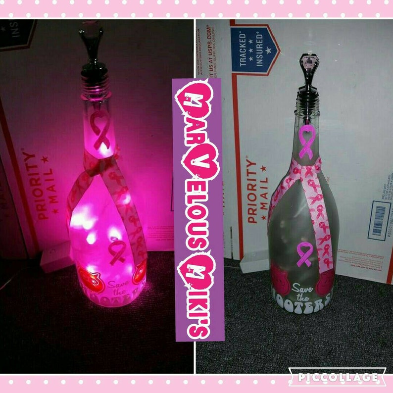 Upcycled Breast Cancer Awareness Bottle Lamp Etsy