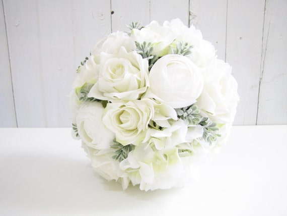 Elegant White Rose Bridal Bouquet–L & G Flower Shop