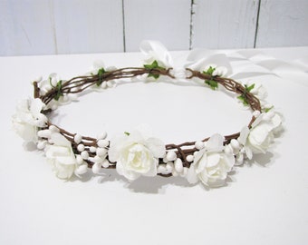 Wedding Floral Crown, Light Ivory Flower Headband, Floral Head Wreath, Wedding Headband, Bridesmaid Flower Crown, Flower Girls Flower Crown