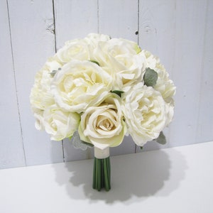 Ivory Roses Brautstrauß, Brautjungfer Bouquet, Ivory Blume Hochzeitsstrauß, Hochzeitsstrauß, Blumenstrauß, rustikaler Hochzeitsstrauß