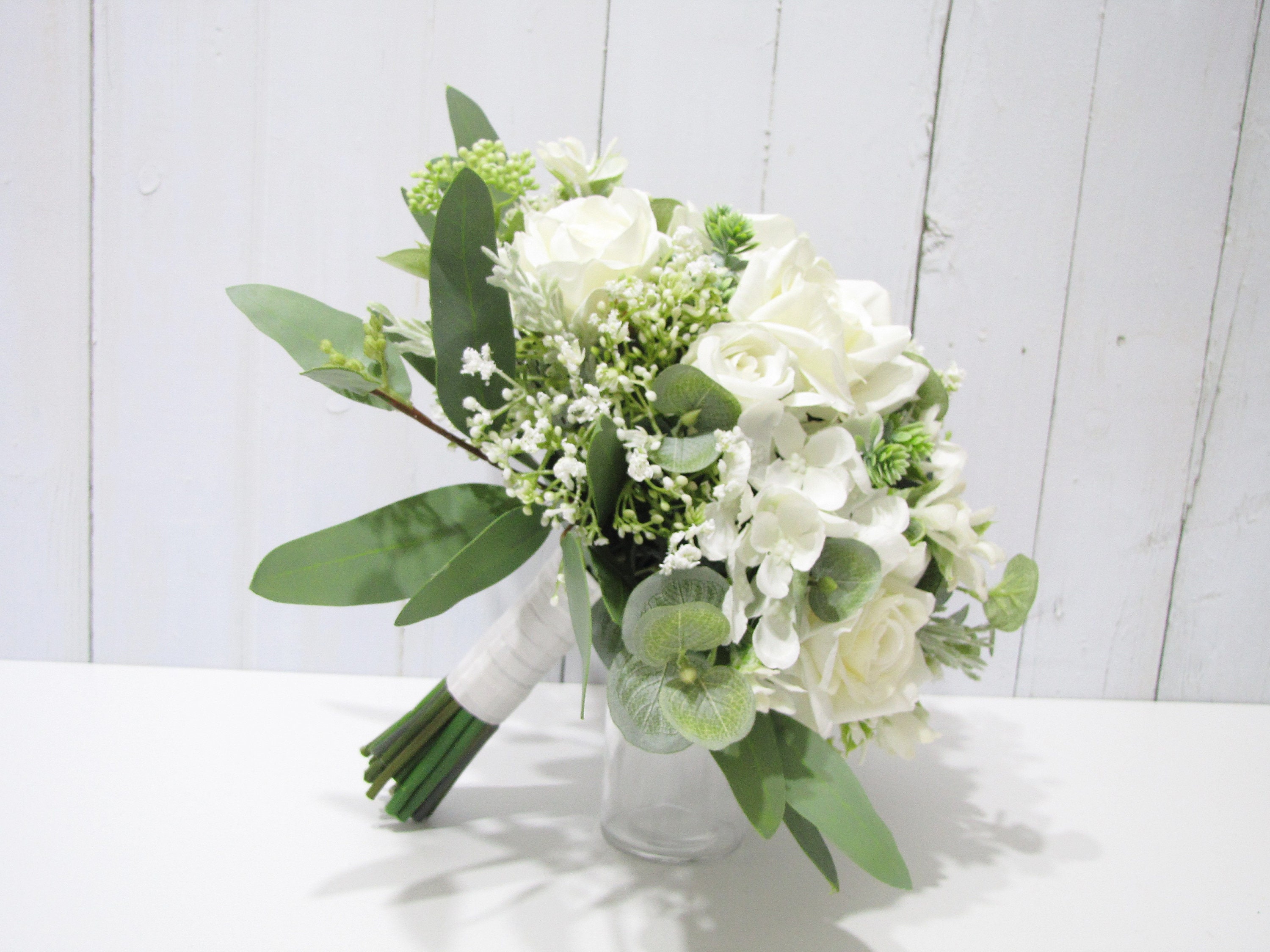Elegant White Rose Bridal Bouquet–L & G Flower Shop