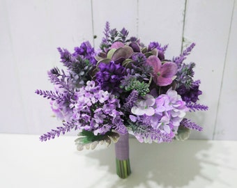 Pflaume Brautstrauß, Trauzeugin Strauß, Schatten lila Hochzeitsstrauß, Brautjungfer Strauß, Hortensie Strauß, Lavendel Blumenstrauß