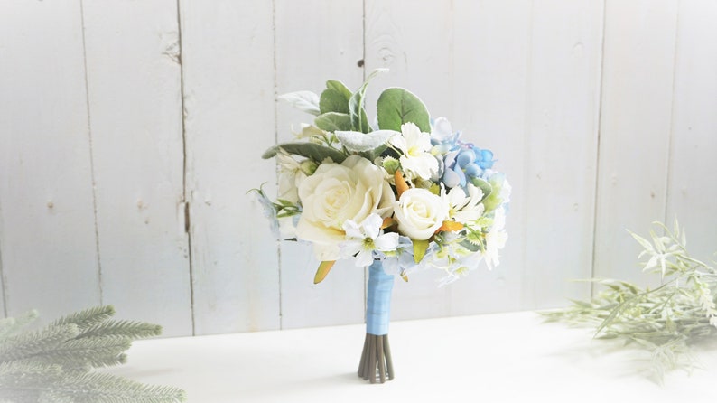 Blue Wedding Color White Wedding Bouquet 7 Junior Bridesmaid Bouquet Dusty Blue Junior Bridesmaid Bouquet Hydrangea Wedding Bouquet