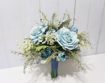 Shades of Blue Bridal Bouquet, Dusty Blue Bridesmaid Bouquet, Baby Blue Wedding Bouquet, French Blue Peony Bouquet, Dusty Blue Wedding