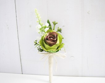 Green Rose Corsage, Green Boutonnieres, Green Boutonnieres, Cottage Wedding Corsage, Wedding Boutonniere