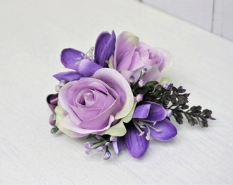 Corsages de poignet rose lavande, corsage de poignet perle, corsage de poignet de demoiselle d’honneur, bracelet de mariage violet, bracelet de mariage, bracelet violet