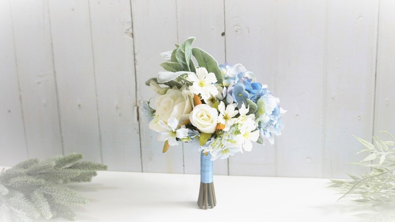 Blue Wedding Color White Wedding Bouquet 7 Junior Bridesmaid Bouquet Dusty Blue Junior Bridesmaid Bouquet Hydrangea Wedding Bouquet