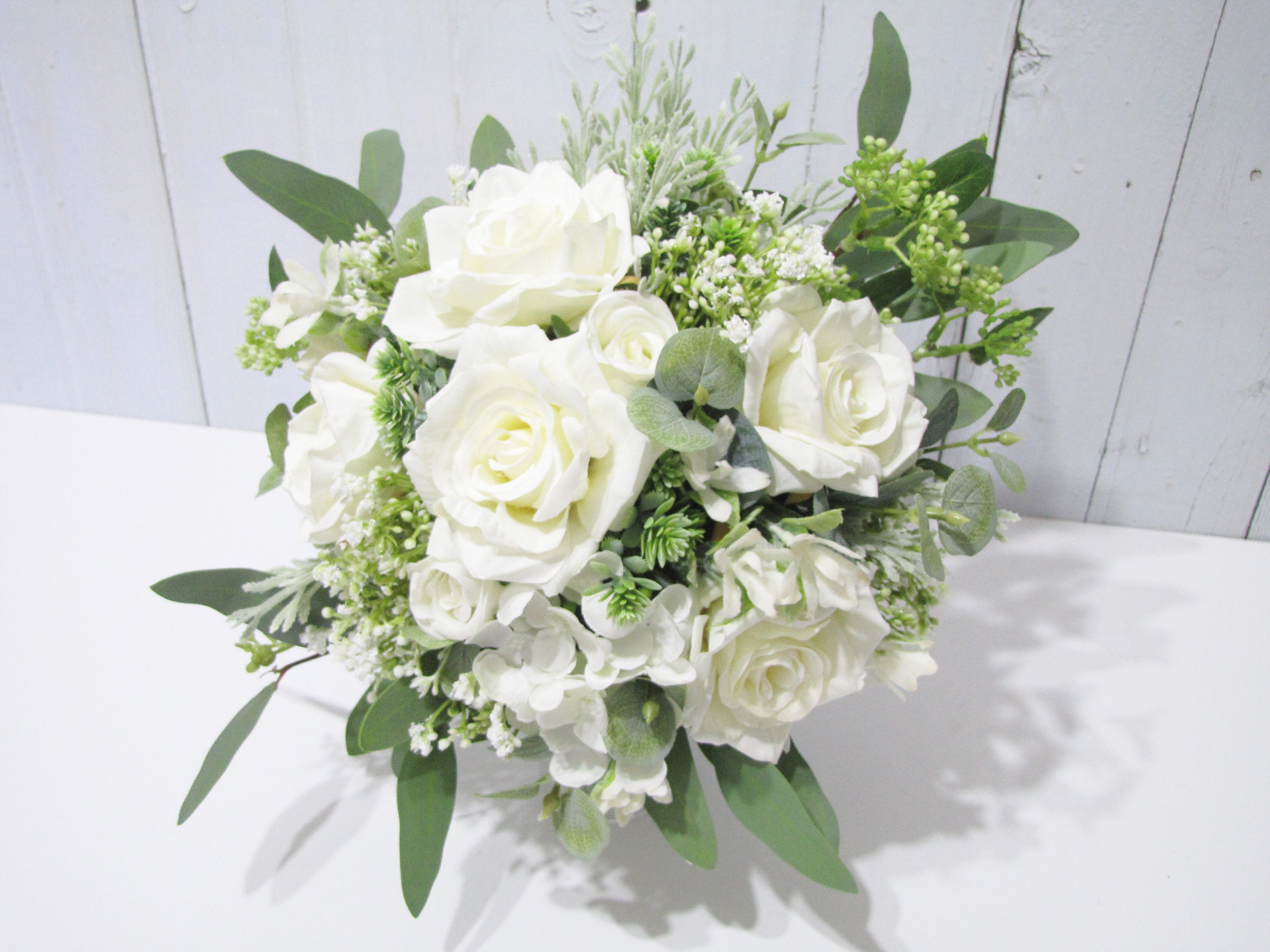 Elegant White Rose Bridal Bouquet–L & G Flower Shop