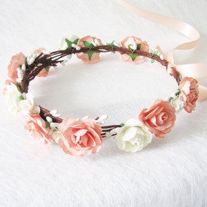 Wedding Floral Crown, Peach Blush Flower Headband, Floral Head Wreath, Wedding Headband, Bridesmaid Floral Crown, Flower Girls Floral Crown image 4