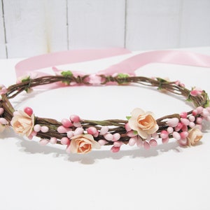 Wedding Floral Crown, Peach Flower Headband, Floral Head Wreath, Wedding Headband, Bridesmaid Flower Crown, Flower Girls Flower Crown image 1