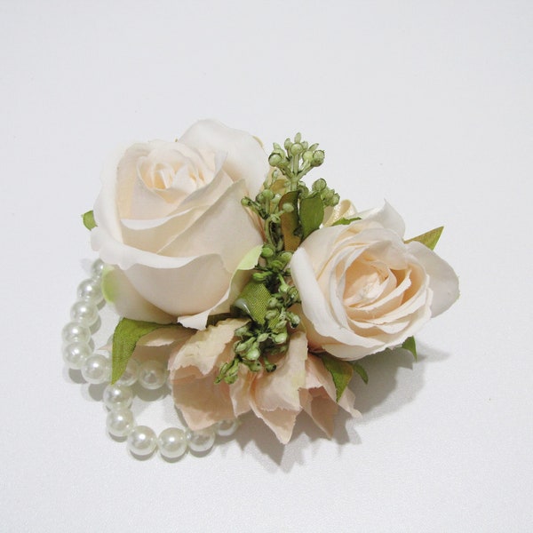 Corsages de poignet rose champagne, corsage poignet perle, corsage poignet demoiselle d’honneur, bracelet de mariage rose, bracelet de mariage, bracelet de mariage