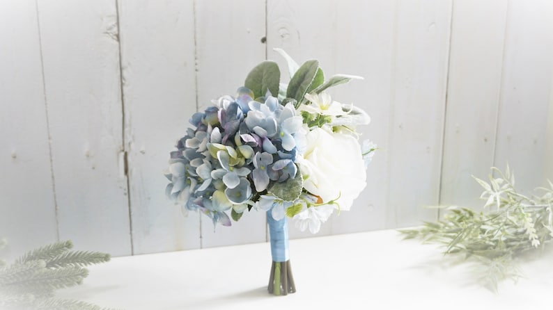 Blue Wedding Color White Wedding Bouquet 7 Junior Bridesmaid Bouquet Dusty Blue Junior Bridesmaid Bouquet Hydrangea Wedding Bouquet